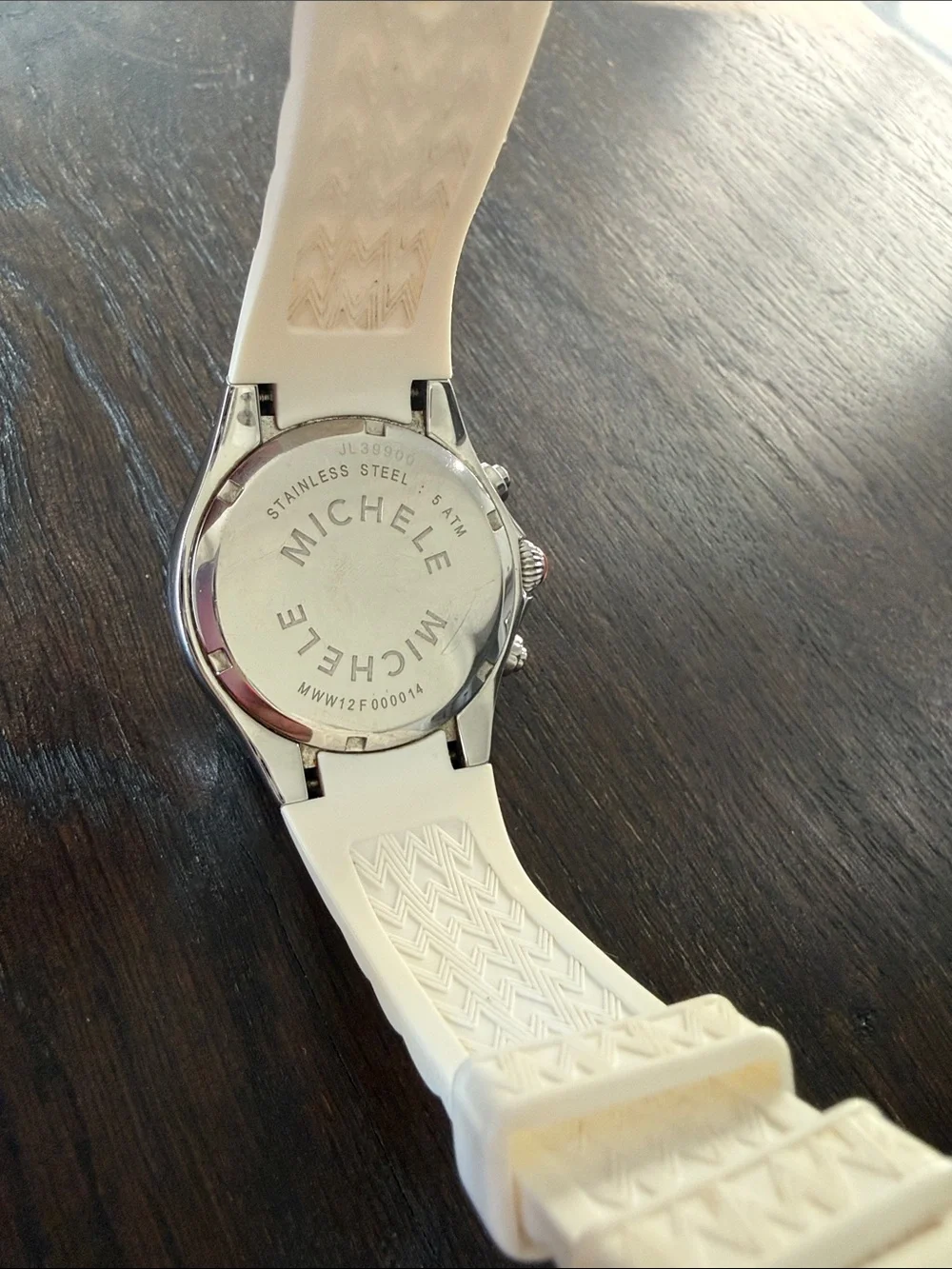 Michele White Silicone Tahitian Chronograph with Red Crown Accent